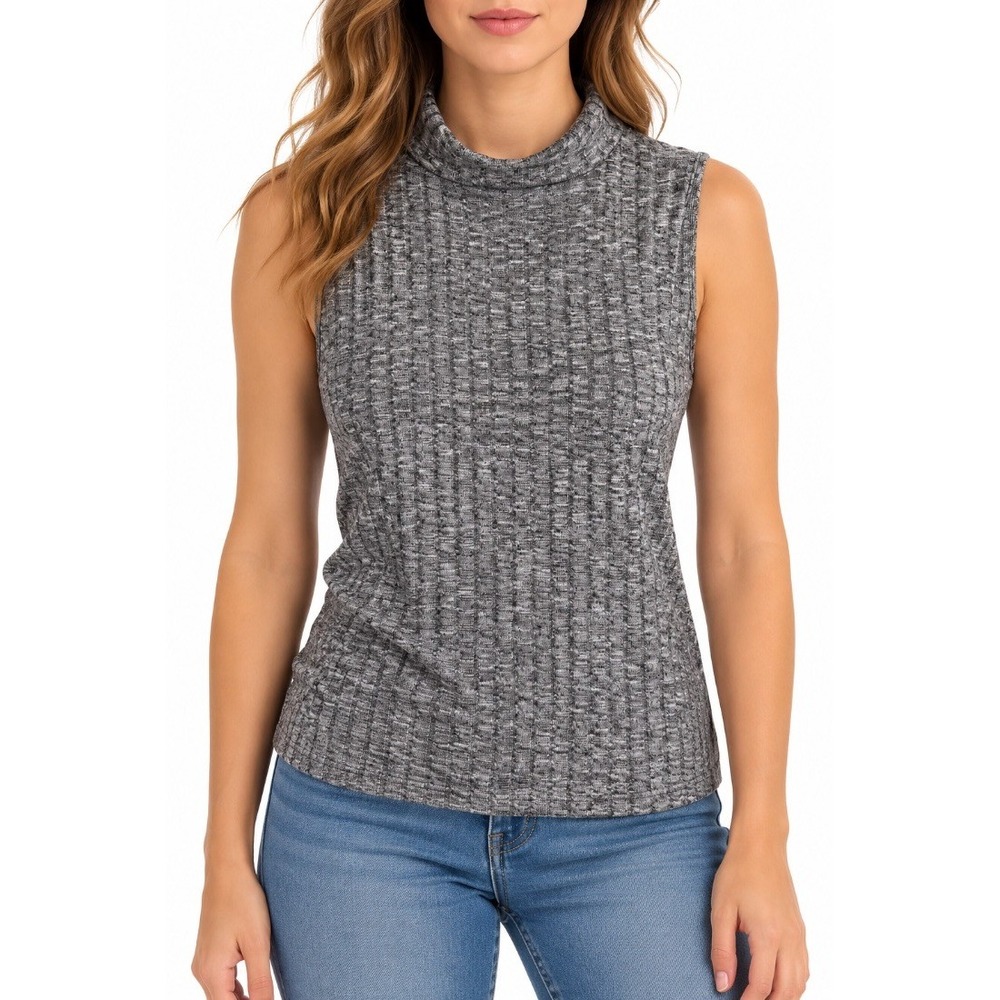 Zenergy by Chicos Womens Gray Ribbed Mock Neck Sleeveless Tank Top Size 3